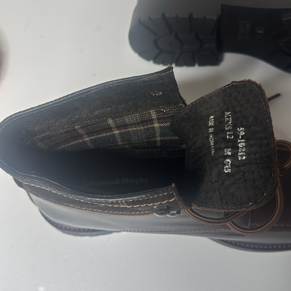 Johnston & Murphy Brown Leather Lace/Speed Hook Suede Ankle Lug Sole Boots 12M - Picture 10 of 10